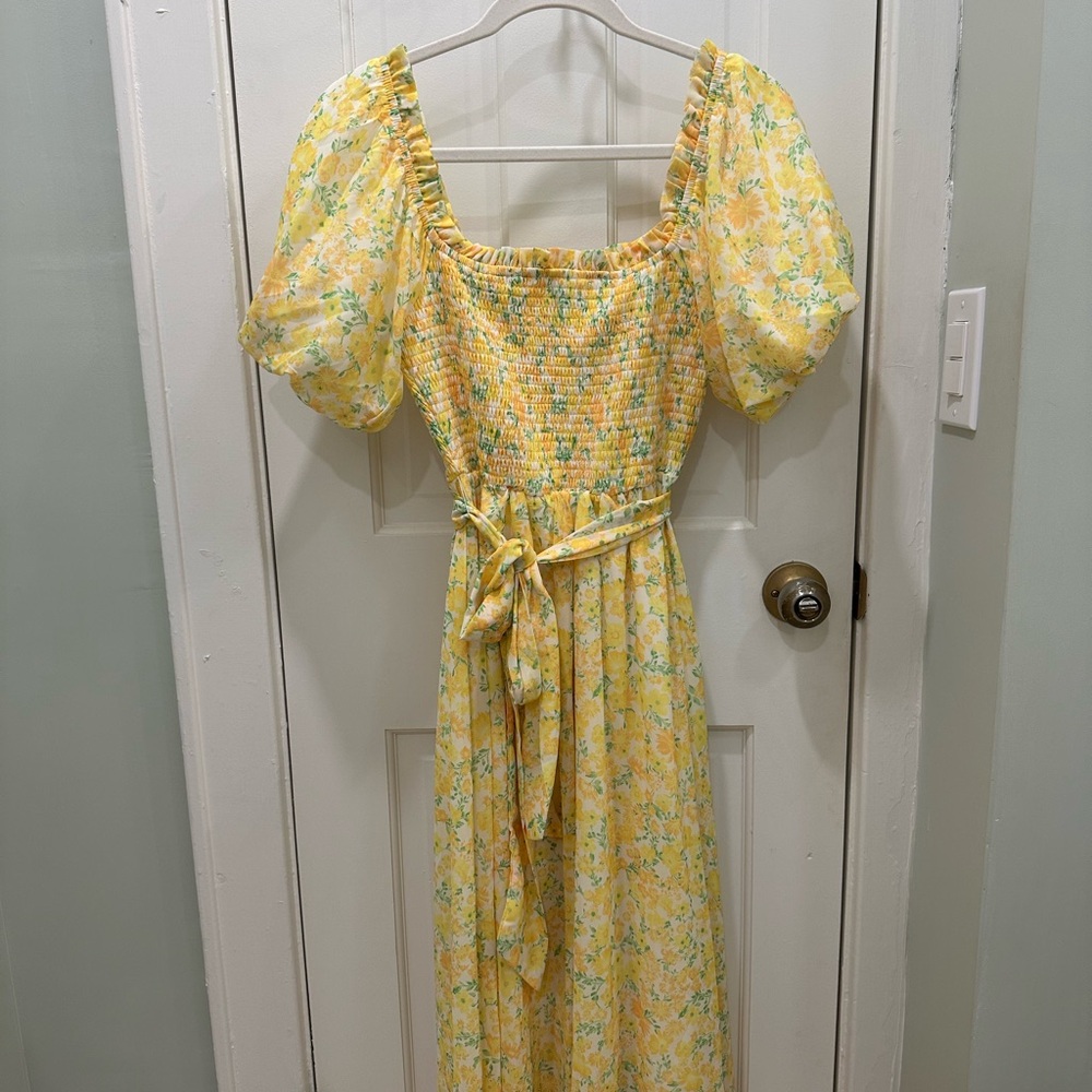 Aura Yellow Puff Sleeve Maxi Sundress